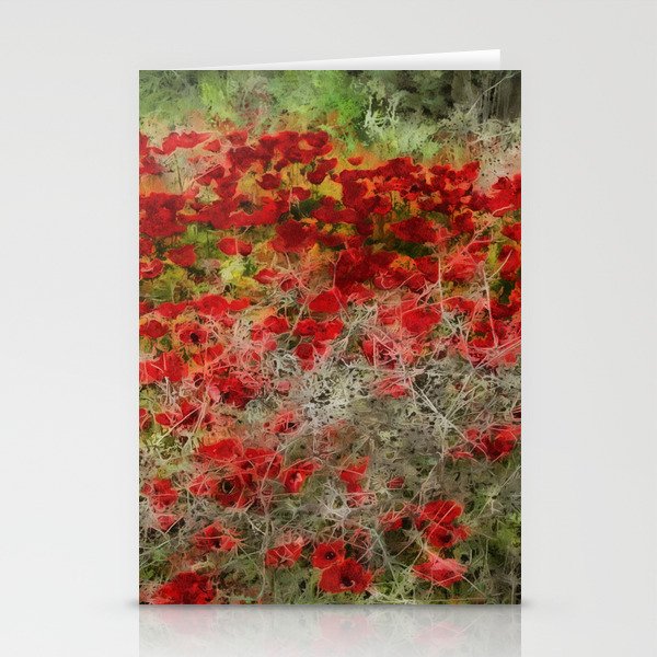 Beautiful Red Wildflower Anemones Abstract Art Stationery Cards