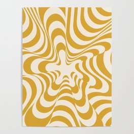 Abstract Groovy Retro Liquid Swirl Yellow Mustard Pattern Poster