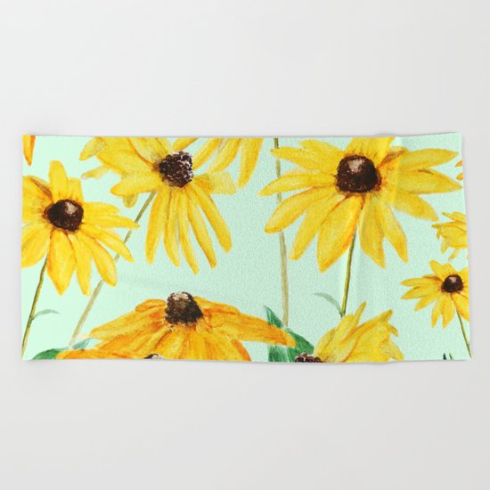 yellow sun choke flower 2 Beach Towel