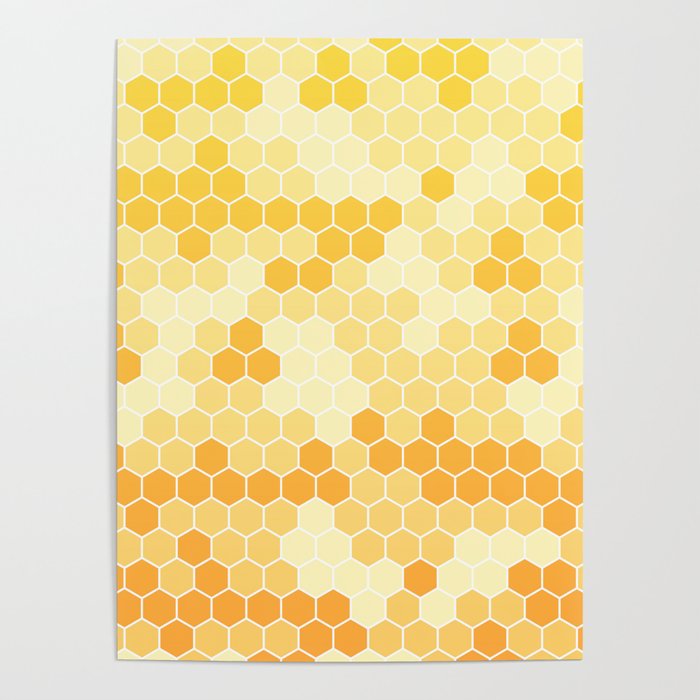 Honeycomb Yellow and Orange Geometric Pattern for Home Decor Poster