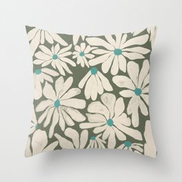 Wildflowers in Retro Wrapped Pattern Throw Pillow