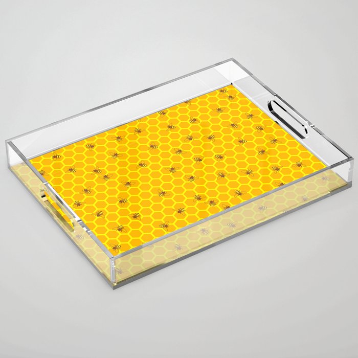 Mind Your Own Beeswax / Bright honeycomb and bee pattern Acrylic Tray