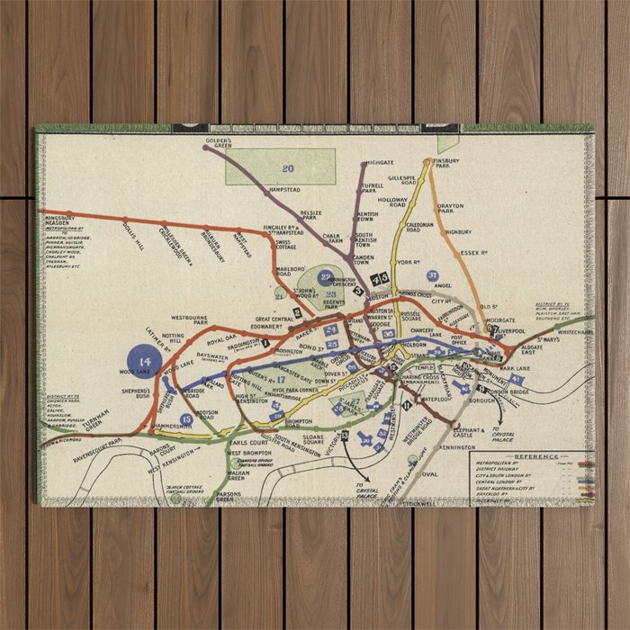 London Underground Railways 1909 - Vintage Illustrated Map Outdoor Rug