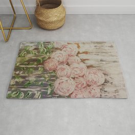 Roses Flowers Rustic Farmhouse Abstract Pretty Painting Rug | Rosesprint, Wallart, Flowers, Beautiful, Unique, Pretty, Pinkandgreen, Rusticstyle, Painting, Rusticprints 
