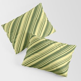 [ Thumbnail: Dark Olive Green & Tan Colored Lined/Striped Pattern Pillow Sham ]