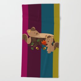 Contemporary Fall Graphic Squirrels Beach Towel