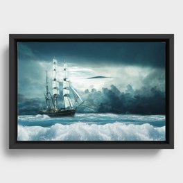 Blue Ocean Ship Storm Clouds Framed Canvas