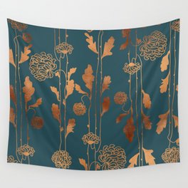 Art Deco Copper Flowers  Wall Tapestry