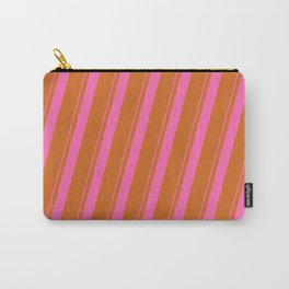 [ Thumbnail: Hot Pink and Chocolate Colored Striped/Lined Pattern Carry-All Pouch ]
