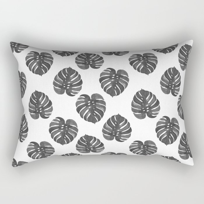 Monstera house plant leaf black and white painting  hipster indoor house plant tropical garden   Rectangular Pillow