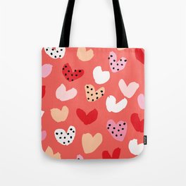Brushy dotty hearts - white, pink, red, beige and coral Tote Bag