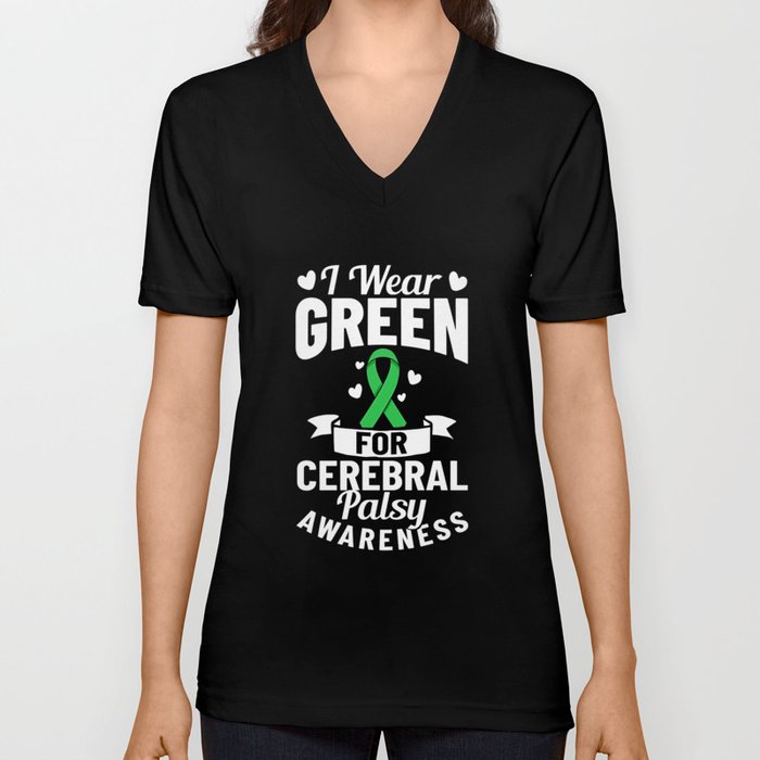 Cerebral Palsy Green Ribbon Brain Damage Awareness V Neck T Shirt