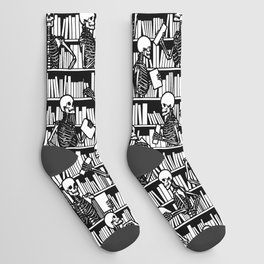 Bookish Public Library Skeleton Goth Librarian Books Pattern Socks