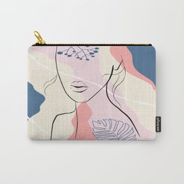 Abstract female face simple fashion female art minimal art beauty art woman floral abstract shapes woman portrait fashion print woman and plants in a modern trendy style Carry-All Pouch