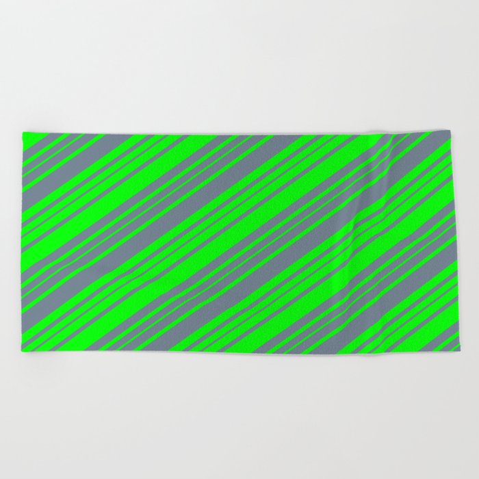 Lime and Slate Gray Colored Stripes/Lines Pattern Beach Towel