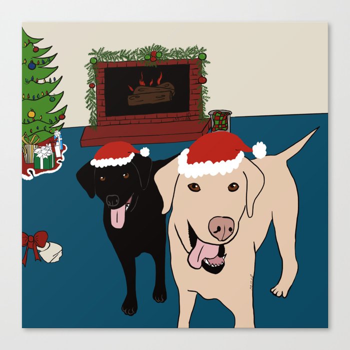 Labs Love Christmas! Canvas Print | Drawing, Labradors, Christmas, Labs-at-christmas, Labs, Black-lab, Yellow-lab, Gifts, Holiday, Labrador-retrievers