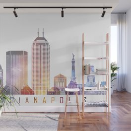 Indianapolis skyline landmarks in watercolor Wall Mural