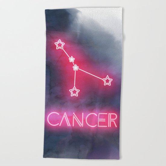 Neon Cancer Constellation Beach Towel