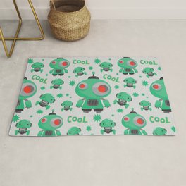 Little green robot pattern on gray background Area & Throw Rug