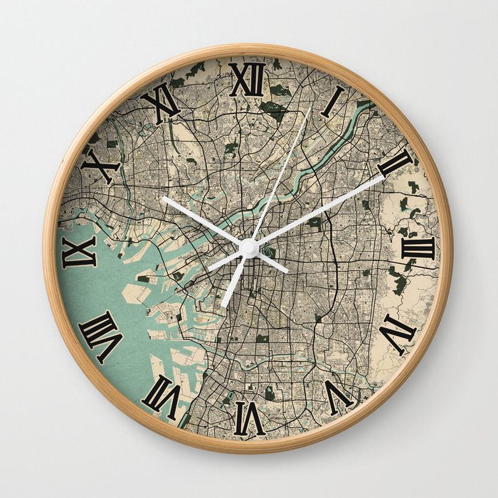 Osaka City Map of Japan - Vintage Wall Clock