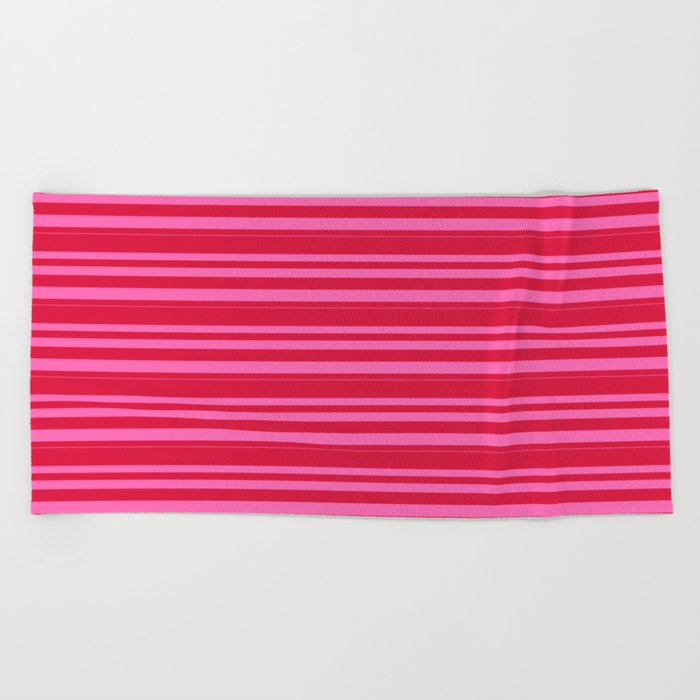 Crimson and Hot Pink Colored Lines/Stripes Pattern Beach Towel