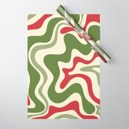 Retro Christmas Swirl Abstract Pattern in Olive Green, Sage, Xmas Red, and Cream Wrapping Paper