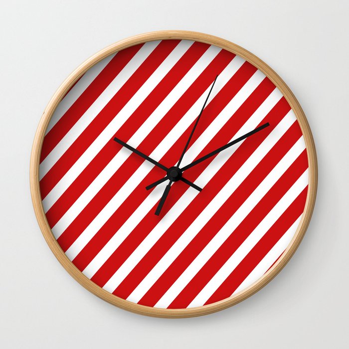 Red Diagonal Stripes Wall Clock