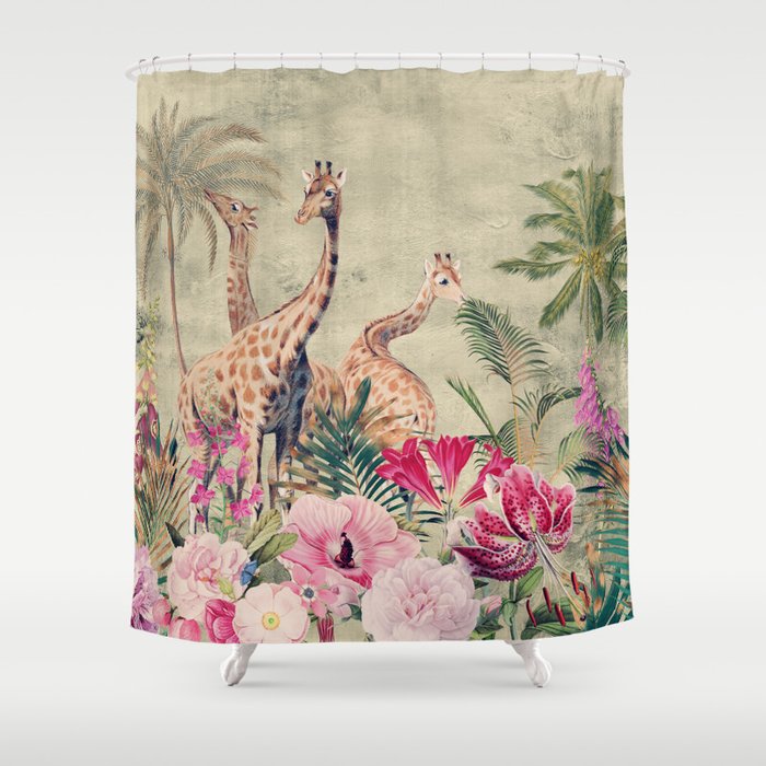 Vintage & Shabby Chic - Tropical Animals And Flower Garden Shower Curtain