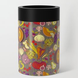Vintage Veggies and Fruit on Textured Dark Background Can Cooler