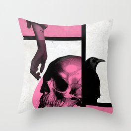 Death Mondrian in pink and black Throw Pillow