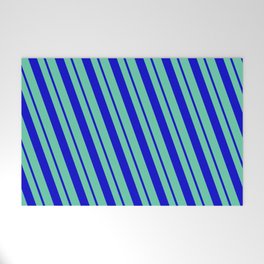 [ Thumbnail: Aquamarine and Blue Colored Pattern of Stripes Welcome Mat ]