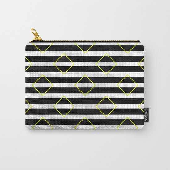 Black And White Stripes And Yellow Squares Pattern Carry-All Pouch