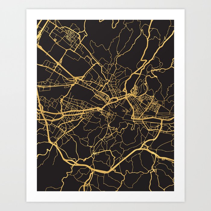 FLORENCE ITALY GOLD ON BLACK CITY MAP Art Print