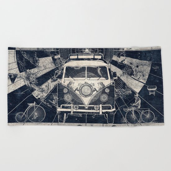 vintage voyager world map Beach Towel