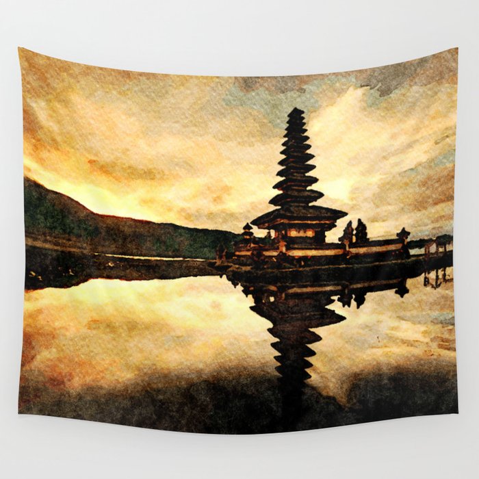 Bali Temple Silhouette Wall Tapestry