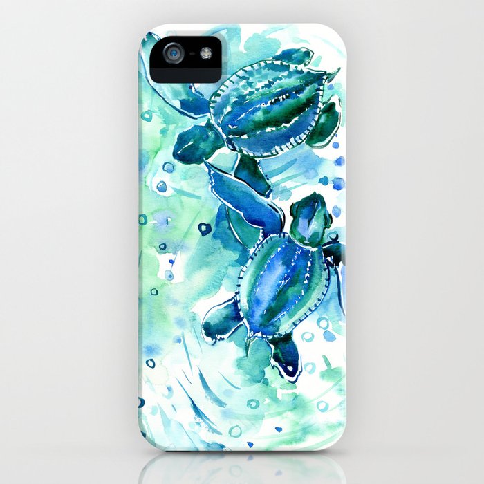 turquoise blue sea turtles in ocean iphone case