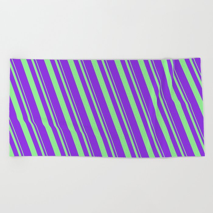 Light Green and Purple Colored Lines Pattern Beach Towel