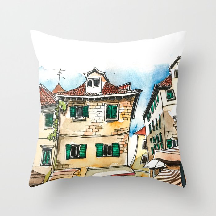 Split, Croatia Watercolor Throw Pillow