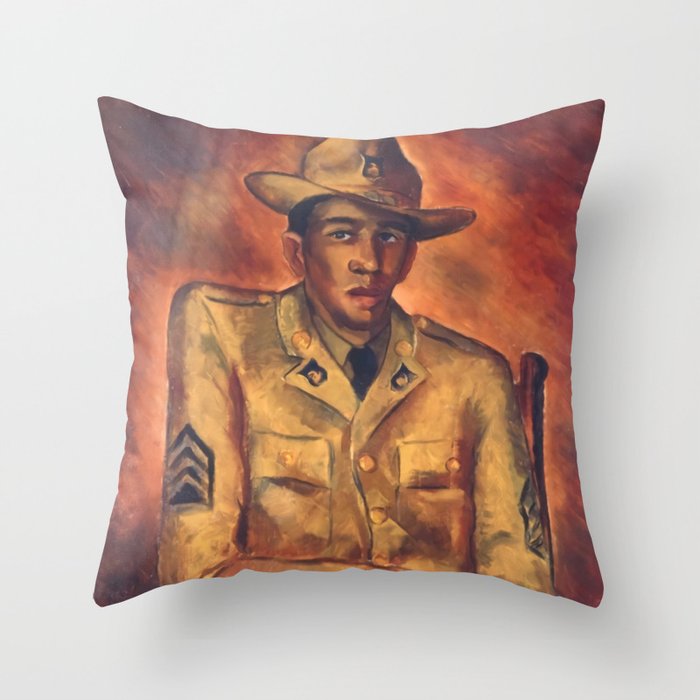 African American Soldier Harlem Renaissance masterpiece portrait painting by Malvin Gray Johnson for home and wall decor Throw Pillow