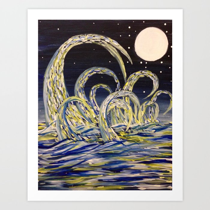 Starry Night Kraken Waves Art Print By Samanthamarieart Society6