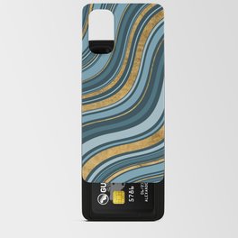 Geometrical navy blue teal gold retro wavy lines Android Card Case