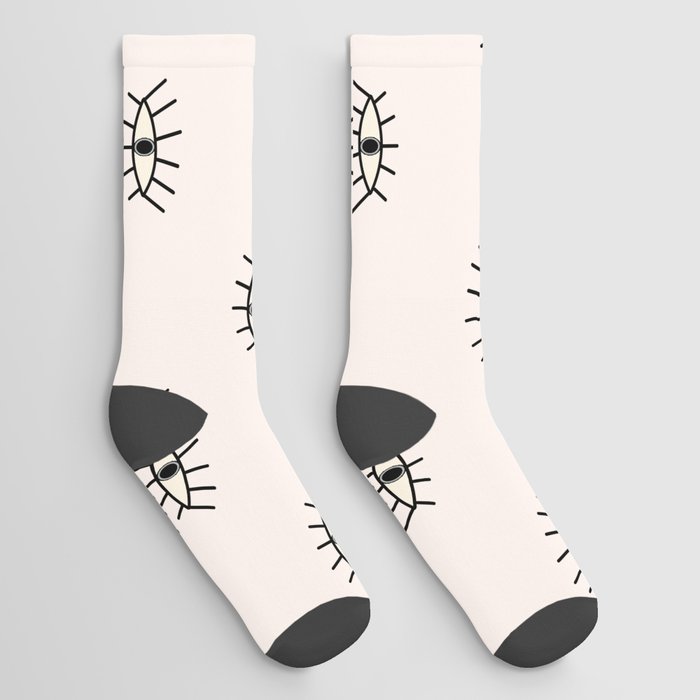 White modern eyes pattern Socks