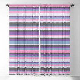 [ Thumbnail: Eyecatching Indigo, Blue, Hot Pink, Lavender, and Black Colored Lines Pattern Sheer Curtain ]