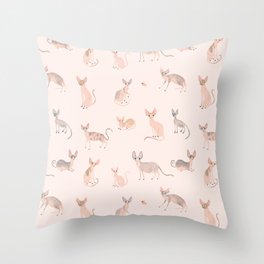 Sphynx Cats - No Furr Don't Care - Cat Pink Throw Pillow