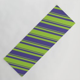 [ Thumbnail: Dark Slate Blue and Green Colored Stripes Pattern Yoga Mat ]
