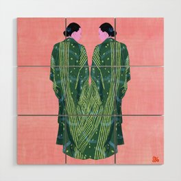 Woman in Green Kimono in Japan Wood Wall Art