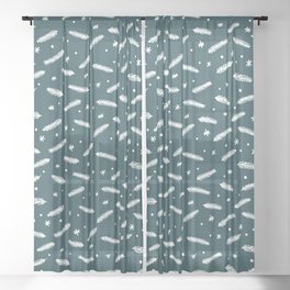 Christmas branches and stars - teal Sheer Curtain
