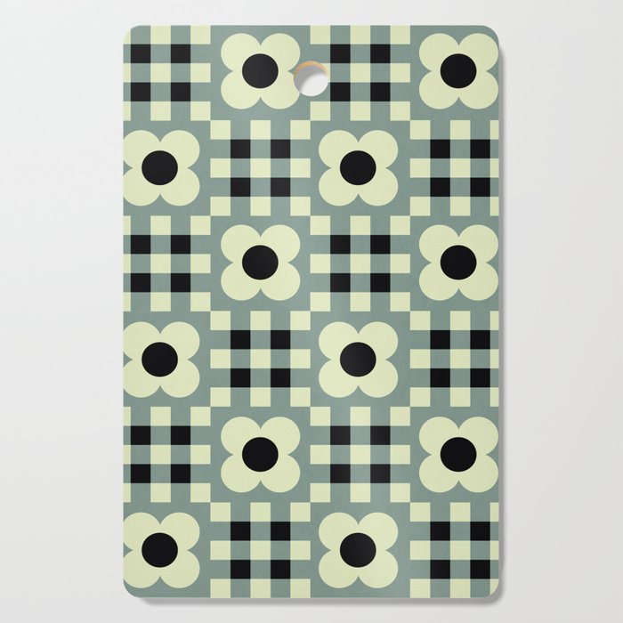Mint sage gingham floral checker pattern Cutting Board