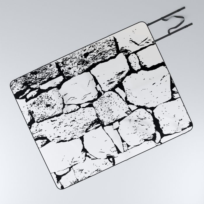 Abstract old stone wall black and white Picnic Blanket