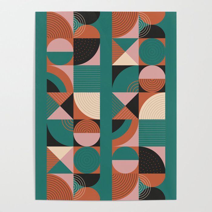Teal Mid Century Modern Abstract Shapes  Poster
